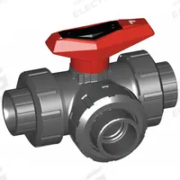 GF PIPING SYSTEMS Manual Three-Way Ball Valve: 1 1/4 in, PVC, L Flow, Socket x Socket x Socket (MPN 161543085). Key specifications — Brand: GF PIPING SYSTEMS; Handle: Locking Lever.