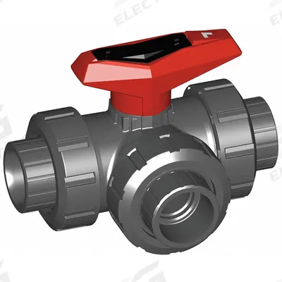 GF PIPING SYSTEMS Manual Three-Way Ball Valve: 1 1/4 in, PVC, L Flow - L-Port PVC Ball Valves