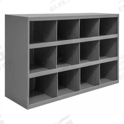 DURHAM MFG Pigeonhole Bin Unit: 34 in x 12 in x 24 in, 12 Compartments, Gray, Steel - Lipped Fixed-Size Compartmented Shelving