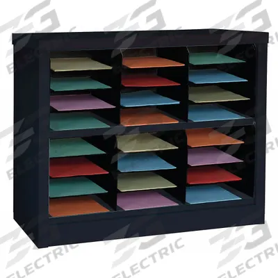 APPROVED VENDOR Literature Organizer: Black, 24 Compartments - Literature Sorters