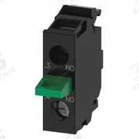 SIEMENS Contact Block: 22 mm Panel Mounting Size, 1NO, Momentary, 3SU1 Series, Screw Terminals (MPN 3SU14002AA101BA0). Key specifications — Color: Black/Green; Switch Action: Momentary; Terminal Connection Type: Screw Terminals; Brand: SIEMENS; Compatible with Series: 3SU1.