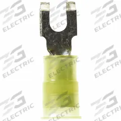 3M Fork Terminals: Yellow, Nylon, #6 Stud Size, 12 AWG – 10 AWG Wire Range, Std Fork, 600 V (MPN MNG10-6FX). Key specifications — Barrel Style: Insulation Grip; Manufacturer Part Number: MNG10-6FX; Brand: 3M.