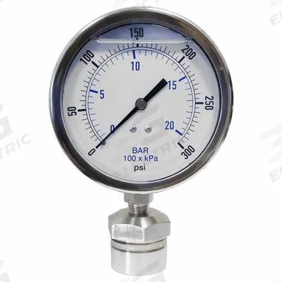 KODIAK CONTROLS Pressure Gauge: 0 psi to 300 psi, KC301, 4 in Dial, 316 Stainless Steel - Dial Pressure Gauges with 316 SS Female-Threaded Mini-Seal