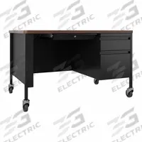 HIRSH INDUSTRIES Rectangular Office Desk: Melamine/Particleboard, Walnut, 1 Pedestals, 3 Drawers (MPN 22656). Key specifications — Desktop Material: Particleboard; Includes Modesty Panel: Yes; Desktop Color: Walnut; Brand: HIRSH INDUSTRIES; Frame Color: Black; Frame Material: Steel; Product Type: Rectangular Office Desk.