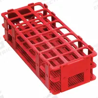 Tube Rack: 4 1/8 in Overall Wd, 2 1/2 in Overall Ht, 9 3/4 in Overall Lg, Polypropylene, Red (MPN F18746-0003). Key specifications — Material: Polypropylene; Mounting Location: Benchtop; Color: Red; Product Type: Test Tube Rack; Total Holding Capacity: (24) Places; Brand: SP SCIENCEWARE.