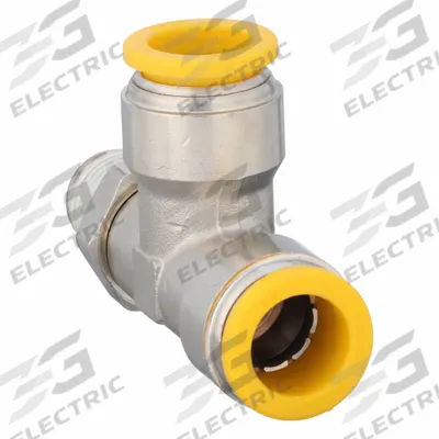PARKER Push-Fit Tee Fitting: 12 mm OD x 12 mm OD x 1/4 in Pipe Size, Brass - Nickel-Plated Brass Tube Fittings