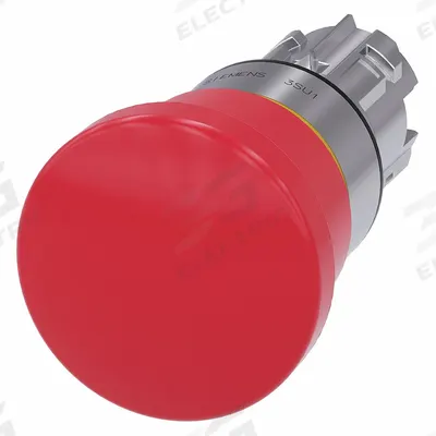 Siemens Mushroom Head Push Button: Red, 22 mm Mounting Size, Metallic - Mushroom-Head Push-Button Operators