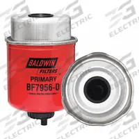BALDWIN FILTERS Fuel Filter: Cartridge, 5 in Overall Lg, 3 1/2 in Outside Dia, 1 3/16 in Inside Dia (MPN BF7956-D). Key specifications — attr1137520: BF7956-D; attr434022: BALDWIN FILTERS; attr427730: Cellulose; attr427731: Attached Grommet; attr1017112: Trucks; attr1017113: JCB.