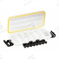 PLANO MOLDING Compartment Box: 9 1/8 in x 4 7/8 in x 1 1/2 in, Clear, 18 Compartments, Cam Action (MPN 354010). Key specifications — ESD Conductive: Not Electrostatic Discharge Conductive; Color: Clear; Brand: PLANO MOLDING; Material: Plastic.