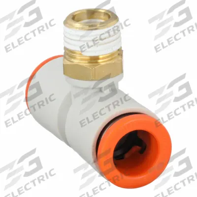SMC Push-Fit Tee Fitting: 4 mm OD x 4 mm OD x 1/8 in Pipe x 4 mm Pipe Size - Polybutylene & Brass Tube Fittings