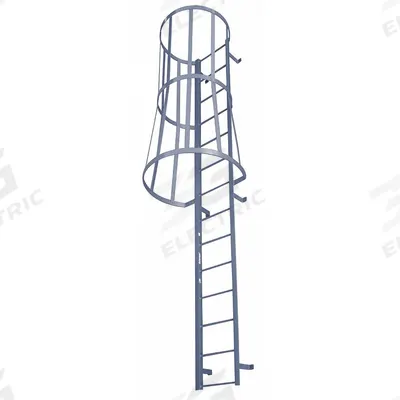 COTTERMAN Fixed Ladder with Safety Cage: 26 ft Overall Ht, 26 in Overall Wd, Steel - Safety Cage Fixed Ladders