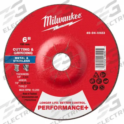 MILWAUKEE Cut-Off & Grinding Wheel: Type 27, 6" x 1/8" x 7/8", Zirconia Alumina - High-Performance Combination Wheels for Carbon & Stainless Steel