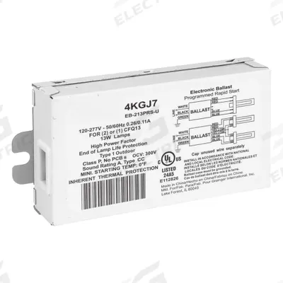 APPROVED VENDOR Ballast: 120 to 277V AC, 1/2 Lamps Supported, 13 W Bulb Watt - Programmed Rapid Start Electronic Fluorescent Ballasts