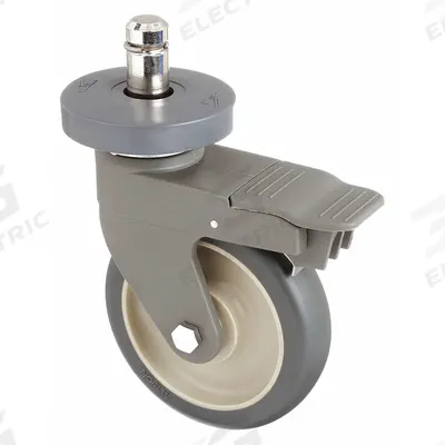 METRO Stem Caster: Polyurethane, Nickel Plated, 5 in Caster Wheel Dia - Caster Kits for Wire Shelving