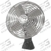 MARADYNE DC Fan: 12V DC, Hardwired, 6 1/2 in Blade Dia, 220/270 cfm, 2.5 A, Chrome Plated Steel (MPN F-300012). Key specifications — Air Flow: 220/270 cfm; Guard Material: Chrome Plated Steel; Voltage: 12V DC; Includes: Gasket; Current: 2.5 A.
