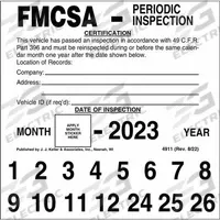 JJ KELLER FMCSA Periodic Inspection Label: Carbonless, Periodic Inspection Label, 1-Ply, 4911. Key specifications — Manufacturer Part Number: 4911; Language: English; Brand: JJ KELLER; Format: Label; Features: Peel-Off Numbers; Form Type: Periodic Inspection Label; Includes Carbon: Carbonless; Ply Count: 1-Ply.