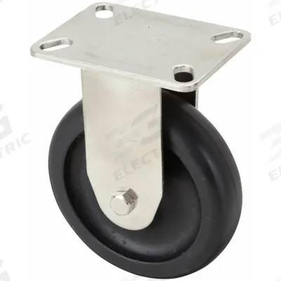 APPROVED VENDOR Plate Caster: Rigid, No Brake, Polyolefin, 5 in Wheel Dia., 1 1/4 in Wheel Wd - General-Purpose NSF-Listed Sanitary Plate Casters