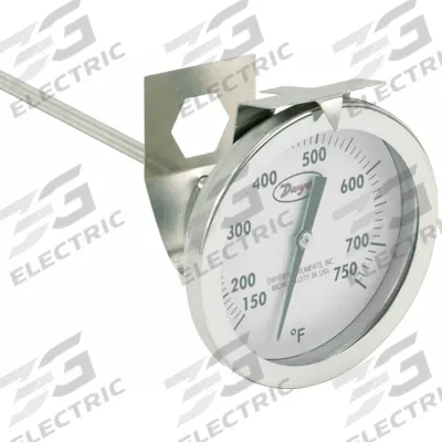 Dwyer Clip On Dial Thermometer: 150°F to 750°F, +/- 2% Accuracy, 8 in Stem Lg - General Purpose Vat & Pan Clip-On Dial Thermometers