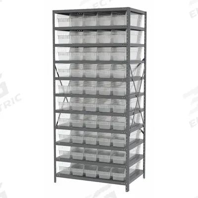 AKRO-MILS Bin Shelving: 36 in x 24 in x 79 in, 1 Sided, 50 Bins, Open, Shelf Bin - Metal Stationary Bin Shelving with Open-Front Bins