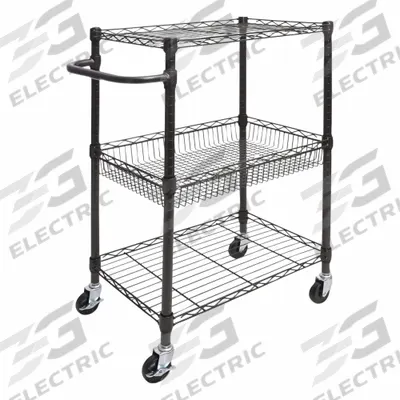 ALERA Wire Shelving Three-Tier Rolling Cart: Black, 16 in Overall Wd, 28 in Overall Dp - Media Carts