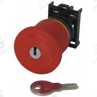 EATON Emergency Stop Push Button: Red, 22 mm Mounting Size, Non-Metallic, Maintained (MPN M22-PVS45P). Key specifications — Brand: EATON; Action: Maintained; Series: M22; Push Button Material Type: Non-Metallic.