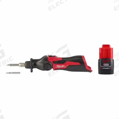 MILWAUKEE Soldering Iron Kit: 90 W, 750°F, Chisel/Conical Tip, 0.02 in Tip Wd - High Output Rechargeable Battery-Powered Soldering Irons