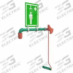 HUGHES SAFETY Plumbed Shower: Wall Mnt, Plastic Sprayhead, Galvanized Steel Pipe, Green (MPN 23GRM). Key specifications — Brand: HUGHES SAFETY; Activation: Pull Rod.