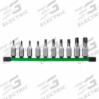 MILWAUKEE Socket Bit Set: 1 - 25 Pieces, 3/8 in Drive Size, 10 Pieces, T20 to T60 Tip Size Range (MPN 48-22-9531). Key specifications — attr1216280: Fixed Insert; attr1216283: MILWAUKEE; attr1225718: T20 to T60; attr1227491: 3/8 in.