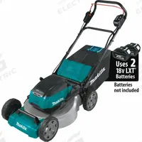 MAKITA Battery-Powered Lawn Mower: Push, 21 in Cutting Wd, Bag/Mulch/Side Discharge Location, LXT® (MPN XML07Z). Key specifications — Run Time: Not Rated; Cutting Height Adjustment: Single-Point; Battery Platform: LXT®; Deck Material: Steel; Brand: MAKITA; Speed Settings: Single; Power Source: Battery-Powered.