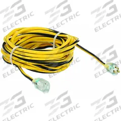 APPROVED VENDOR Extension Cord: Outdoor Use, 50 ft Lg, Outlet, 5-15P, 12/3, SJTW, Black/Yellow (MPN 3EB10). Key specifications — Brand: APPROVED VENDOR; Temperature Rating: -40° to 167°F; NEMA Plug Configuration: 5-15P.
