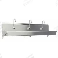 SANI-LAV Hands-Free Wash Station: 3 Stations, 5 in Bowl Dp, 65 in Bowl Lg, 16 1/2 in Bowl Wd, 16 ga (MPN 5A3B-0.5). Key specifications — Includes Side Splash: Side Splash Not Included; Series: Stainless Steel Wash-Station; Brand: SANI-LAV; Power Source: Battery Powered.