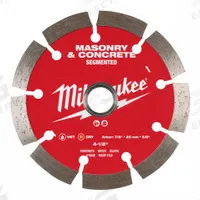 MILWAUKEE Diamond Saw Blade: Concrete/Masonry, 4 1/2 in Blade Dia., 5/8 in_7/8 in Arbor Size (MPN 49-93-9304). Key specifications — attr1097734: Wet/Dry; attr1097738: Masonry Saw; attr1097751: MILWAUKEE.