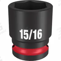 MILWAUKEE Standard Impact Socket: 1/2 in Drive Size, SAE, 15/16 in Socket Size, 6-Point, Std (MPN 49-66-6209). Key specifications — attr1215501: MILWAUKEE; attr1215515: Black Phosphate; attr1215518: 15/16 in.