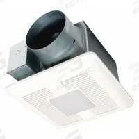 Bathroom Fan: Ceiling, 110 cfm_130 cfm_150 cfm Max, 0.5 sones, 1 Speed, Round Duct (MPN FV-1115VQL1). Key specifications — Brand: PANASONIC; Primary Lighting Technology: LED; Nameplate Voltage: 120V AC; Sensor Type: None; Duct Shape: Round; Heater: Without Heater; Includes: (1) LED; Mounting Location: Ceiling.