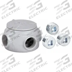 Conduit Outlet Body: Iron, GRJS, 3/4 in Trade Size, XAT Body, 7.3 cu in Body Capacity (MPN GRJS75). Key specifications — Series: For Round Body; Compatible Conduit Trade Size: 3/4 in; Thread Gender: Female; Hub Style: Threaded; Cover Included: Yes; Body Style: XAT; Connection Type: Threaded; Back Type: Round.