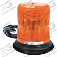 ECCO Beacon Light: Flashing Beacon, Amber, 6 11/16 in Overall Ht, LED, 12-48V DC (MPN 7950A-VM). Key specifications — Operating Voltage: 12-48V DC; Number of Flash Patterns: 11; Includes: 15 ft Cord with On/Off Switch; Electrical Connection: Lighter Plug; Mount Type: Suction; Brand: ECCO; Shape: Round; Lighting SAE Class Rating: SAE Class 2.