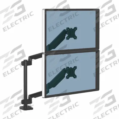 FELLOWES Dual Monitor Arm: Black, Aluminum/Plastic, Clamp/Grommet Mount - Dual Computer Monitor Arms