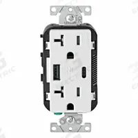 USB Receptacle: Duplex, 5-20R, USB Type A/C, White, 125V AC, 20 A (MPN T5833-W). Key specifications — Brand: LEVITON.