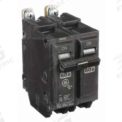 GE Miniature Circuit Breaker: THQB, 60 A, 120/240V AC, Single Phase, 10kA at 120/240V AC - THQB & THHQB Series, Bolt-On GE Miniature Circuit Breakers