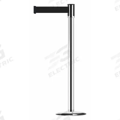 TENSABARRIER Barrier Post with Belt: Black, No Pattern, No Legend, 7 1/2 ft Belt Lg - Solid-Color Retractable Belt Post Barriers