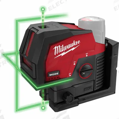 MILWAUKEE Cross Line Laser: Green Beam, 100 - 200 ft Range w/o detector - Cross-Line Laser Levels