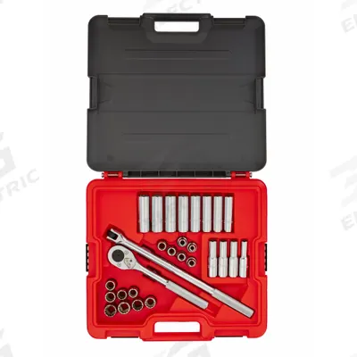 PROTO Socket Set: 1/2 in Drive, 30 Piece, Metric - Metric Socket Sets with Drive Tools