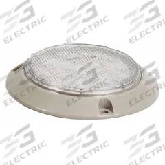 MAXXIMA Dome Light: Round, 12.8V DC, LED, Clear, White, 5 1/2 in Overall Dia, 13/16 in Overall Ht (MPN M84405-C). Key specifications — Lens Color: Clear; Mount Type: Screw; Electrical Connection: Wire Leads; Housing Color: White; Brand: MAXXIMA; Operating Voltage: 12.8V DC; Mount Style: Surface.