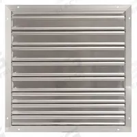 33"H-W 5.75"L Alu Wall Backdraft Dampr: For 30 in Fan, Single Panel, 33 in H, 33 in W, 3 in D, Wall (MPN 2FTX1). Key specifications — Airflow Direction: Horizontal; Blade Type: Flat Blade; Brand: DAYTON; Maximum Air Velocity: 2500 fpm; Mounting Position: Vertical.