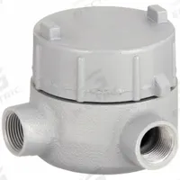 Conduit Outlet Body: Iron, GE, 1/2 in Trade Size, L Body, 19 cu in Body Capacity (MPN GECLT-1M). Key specifications — Series: For Standard Body; Compatible Conduit Trade Size: 1/2 in; Thread Gender: Female; Hub Style: Threaded; Cover Included: Yes; Body Style: L; Connection Type: Threaded; Back Type: Flat.