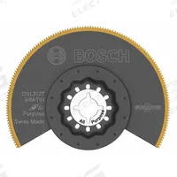 BOSCH Oscillating Tool Blade: 3 1/2 in Blade Wd, 3 1/2 in Overall Lg, Flush Cutting/Straight Cutting (MPN OSL312T). Key specifications — attr1097568: Flush Cutting; attr1097557: BOSCH; attr1097582: Drywall.