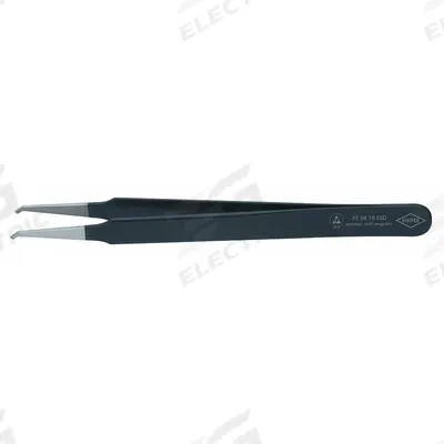 KNIPEX Precision Tweezers: Stainless Steel, Flat, Bent Tip - ESD-Safe Tweezers