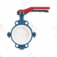 GHIBSON Butterfly Valve: 2 in Pipe Size, Concentric, 250 psi Max. Pressure (CWP), Wafer, PTFE, FKM (MPN 550P-2). Key specifications — Brand: GHIBSON; Handle Type: Lever; Disc Material: Stainless Steel.
