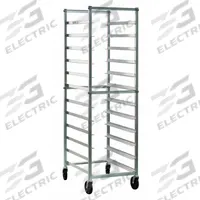 NEW AGE INDUSTRIAL Bun Pan Rack: 12 Slots, 5 in Betw Shelves, 500 lb Capac, 20 3/8 in Wd, 69 in Ht (MPN 6303). Key specifications — Brand: NEW AGE INDUSTRIAL; Color: Silver; Material: Aluminum; Nesting: No; Pan Size: 18 x 26 in; Product Type: Standard Knocked Down Sheet Pan Rack; NSF Certified: Yes; Full Size/Half Size: Full Size.