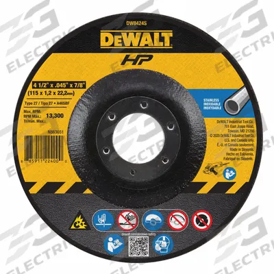 DEWALT Depressed Center Cut-Off Wheel: Type 27, 4 1/2" x 0.045" x 7/8", Aluminum Oxide - Contaminant-Free Cut-Off Wheels for Stainless Steel